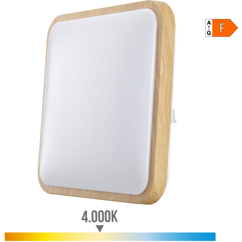 EDM - Applique carrée led 18w 1820lm 4000k 33x33x7cm effet bois