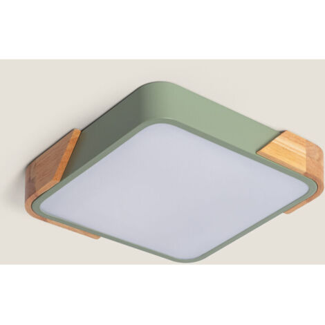 Plafonnier LED carré 18W, finition grain de bois, 325x325mm, température de couleur réglable, semi-transparent, vert céladon.