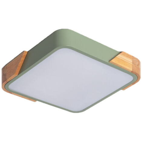 Plafonnier LED carré 18W, finition grain de bois, 325x325mm, température de couleur réglable, semi-transparent, vert céladon.