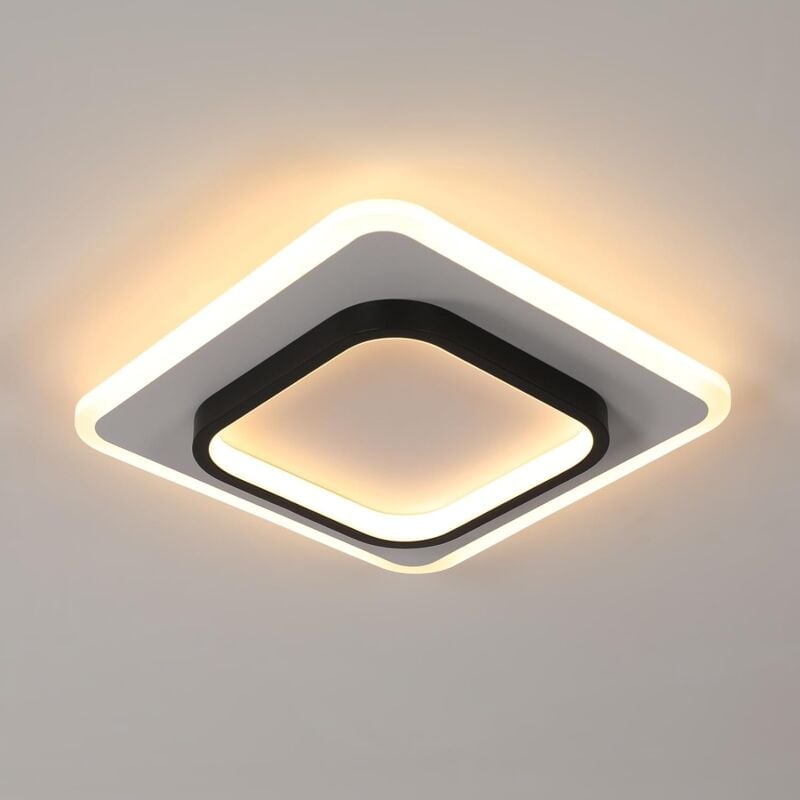 Plafonnier led Carré, 30W 3375LM Lampe de Plafond Moderne Noir, Luminaire Plafonnier led Lumiere Chaude 3000K pour Chambre Cuisine Couloir Balcon