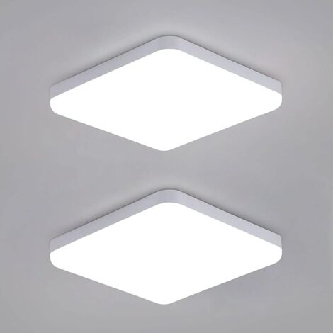 Plafonnier LED carré 32W, 2 unités Luminaire Plafonnier Etanche IP54, 3600LM 6500K Blanc Froid, Plafonnier salle de bain cuisine couloir balcon 25cm