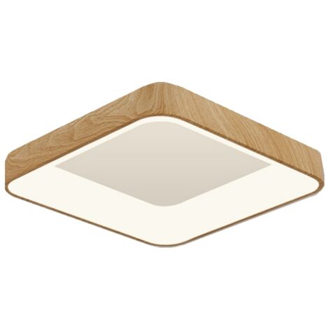 Plafonnier salle de bain aspect bois clair lampe de salon plafonnier  rétroéclairage LED, IP44, opale satinée, 1x LED 24W 2300lm 3000K blanc  chaud, DxH 42x2,5 cm