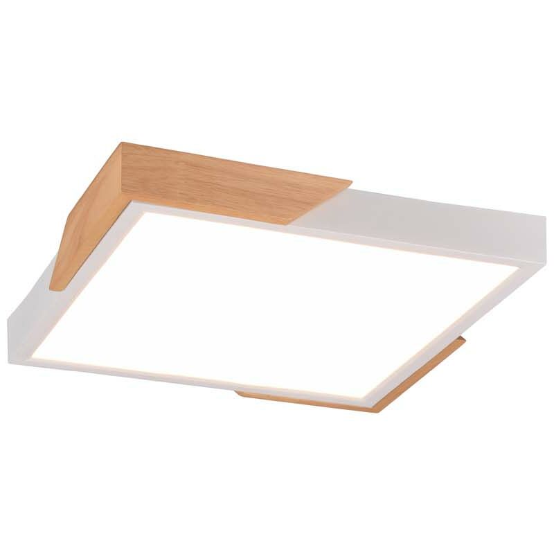 Frankystar - Plafonnier led carré avec bordure blanche et bois naturel, doté d'une fonction de réglage d'intensité lumineuse avec un interrupteur