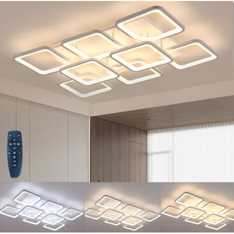 Plafonnier LED carré avec télécommande, abat-jour en acrylique, 8 LED, intensité variable, 220 V, 120 W, idéal pour les salons et les cuisines.
