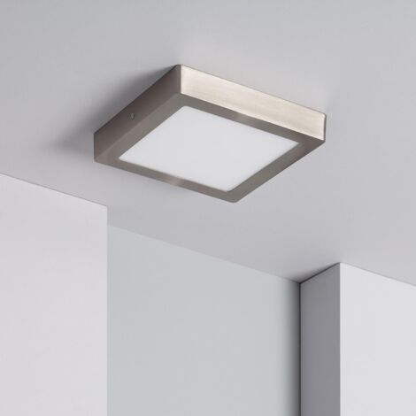 Plafonnier LED Carré Métal 18W Argenté 225x225 mm  3000K Blanc chaud