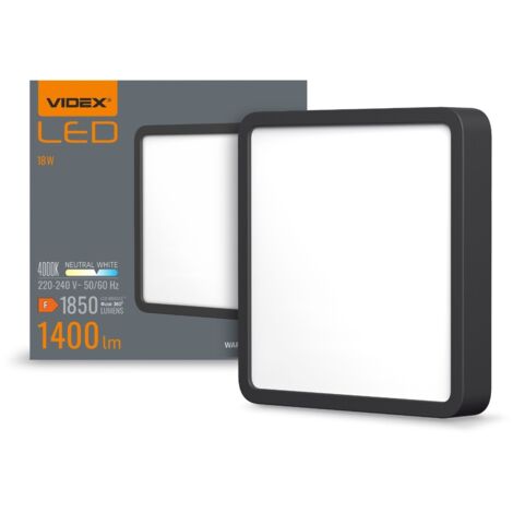 Plafonnier LED carré noir 15W 1850lm CCT 19,2cm Videx