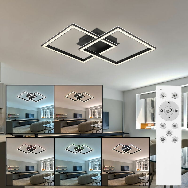 Plafonnier led chambre lumière salon lampe design, dimmable rgb télécommande minuterie, 40W 2500lm 2700-6500K blanc chaud-blanc froid, l 44 cm