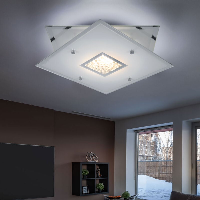 Plafonnier chrome Plafonnier led cristaux lampe de salon en verre, cristaux de verre glacé, 1x led 20W 700Lm blanc chaud, LxlxH 29 x 29 x 8 cm