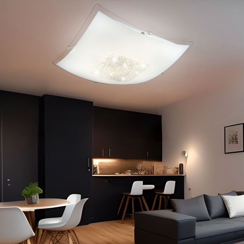 Plafonnier plafonnier lampe en cristal lampe d'intérieur acrylique, chrome, satiné, IP20, carré, 1x led 18 watt 1350 lumens blanc neutre, HxLxl: