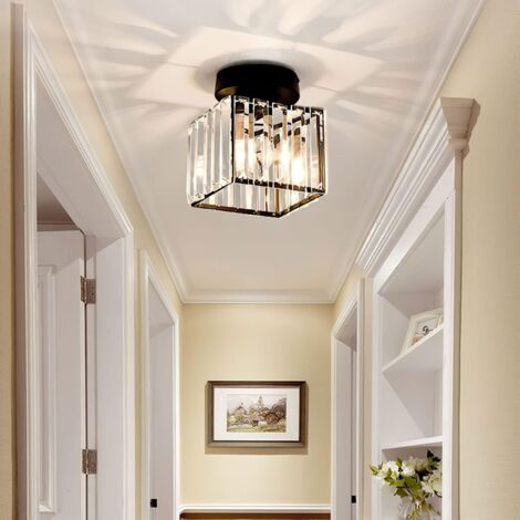Plafonnier LED Cristal - 1 Unité - Métal Noir et Verre K9 - Éclairage Intérieur Moderne - Salon Chambre Couloir - Diamètre 13 cm