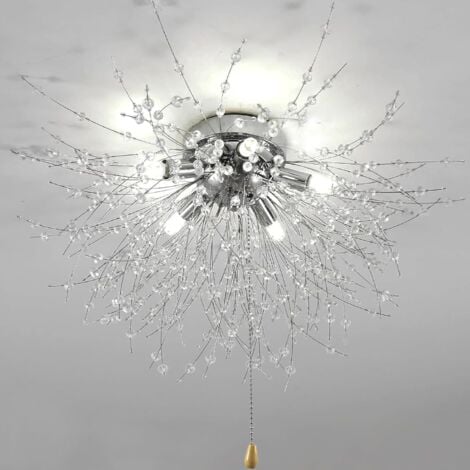 GOECO Plafonnier LED Cristal, Lustres de Feu d'Artifice Modernes, Luminaire Plafonnier Dimmable 3000K-6500K Lumière Tricolore pour Chambre Salon Salle de Bain(Argent, Ampoule incluse)