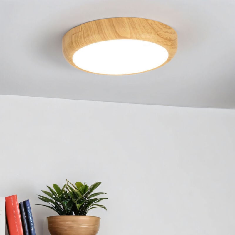 Licht-erlebnisse - Plafonnier led d : 17 cm bois (pin) blanc rond blanc neutre 4400 k 1450 lm