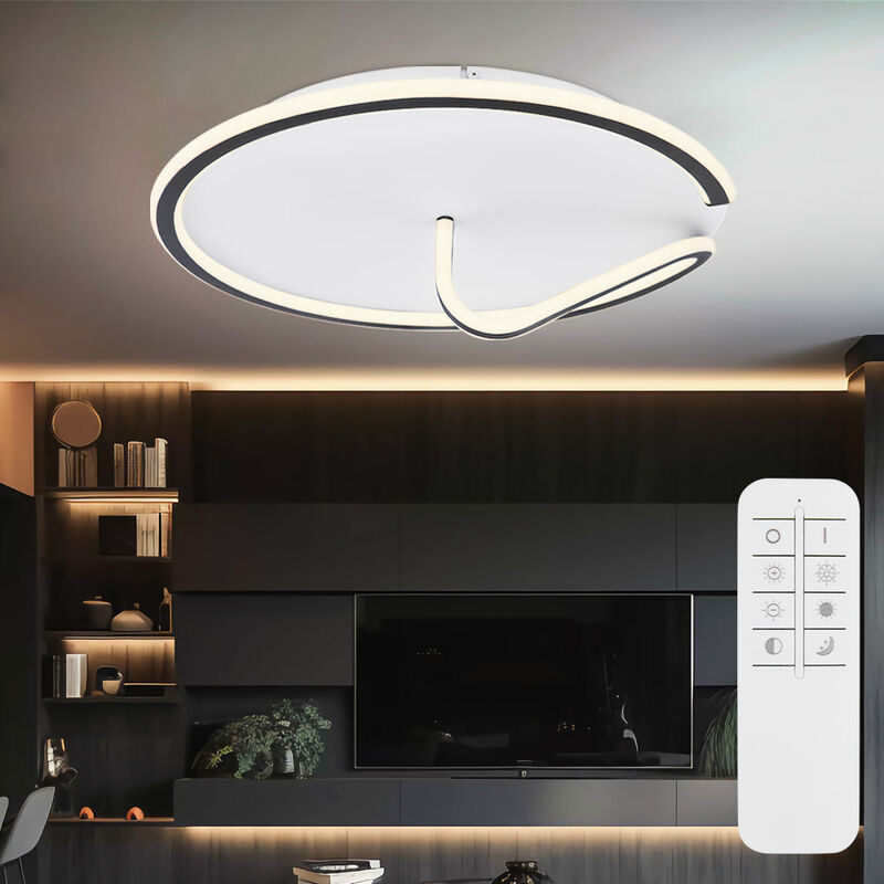 Plafonnier led de salon, plafonnier rond noir, veilleuse à intensité variable avec télécommande, métal acrylique, cct, 1x led 50 watts 2400 lm, DxH Plafonnier led de salon, plafonnier rond noir, veilleuse à intensité variable avec télécommande, métal acrylique, cct, 1x led 50 watts 2400 lm, DxH