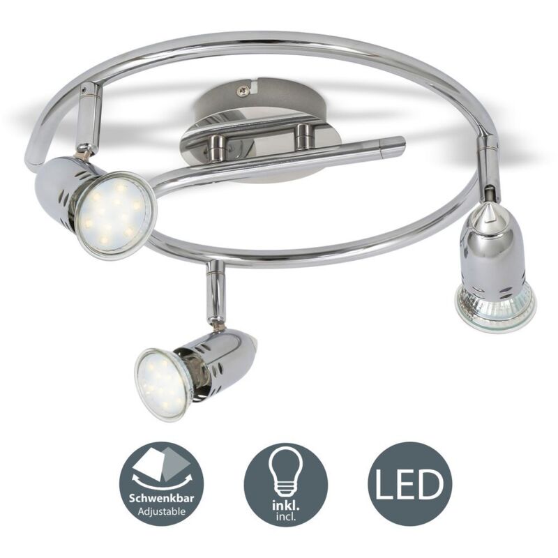 B.k.licht - plafonnier led 3 spots orientables, 3X3W, GU10, IP20, spots plafond led salon salle à manger chambre cuisine couloir, lumière blanche