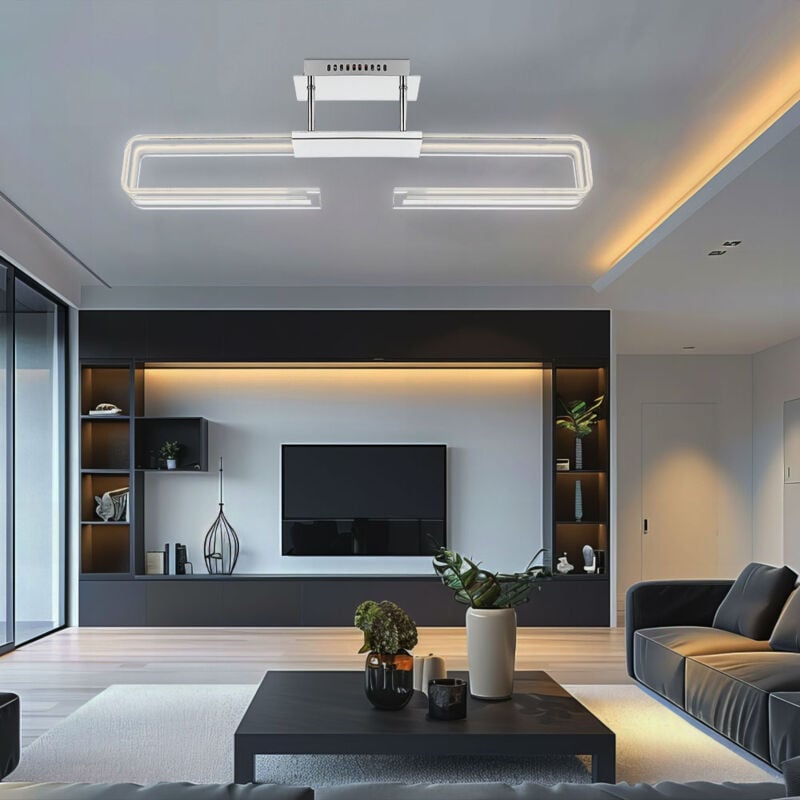 Globo Lighting - Plafonnier led design arche en verre satiné, luminaire de cuisine chromé, 13,5W 1030Lm blanc chaud, LxPxH 71x6x23 cm