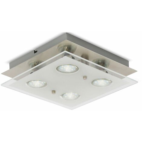 Plafonnier LED design chambre métal verre carré 4x GU10 lustre plafond