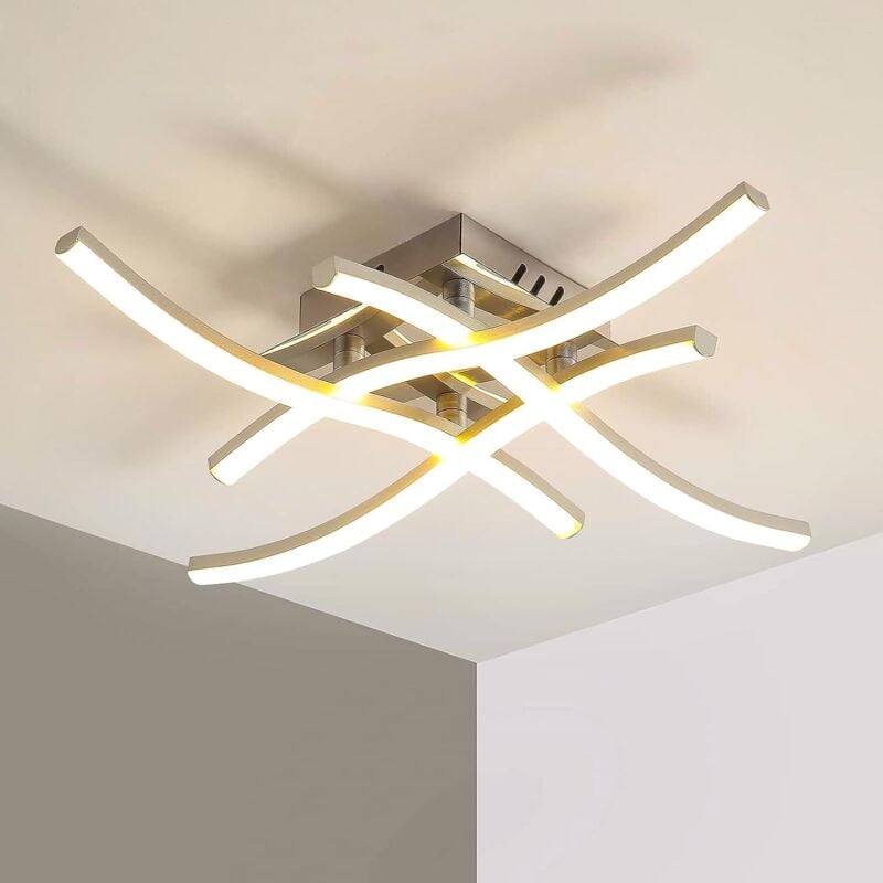 Plafonnier led Moderne Argenté 24W 2300LM Lumière Chaud 3000K, Design Ondulé avec 4 Tubes pour Salon Chambre Cuisine (46x46x7cm) - Goeco
