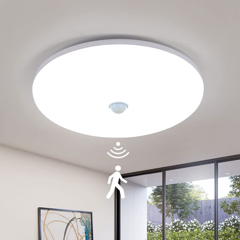 Goeco - Plafonnier Led Detecteur de Mouvement, 36W 6500K 2800LM, Lampe Led Plafond Rond Moderne, IP54 Étanche Lustre Plafonnier Led Pour Extérieur,