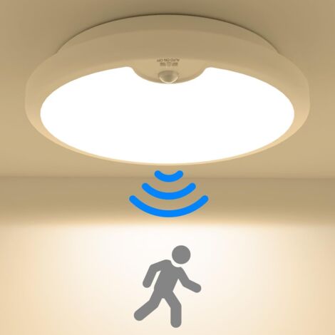 Plafonnier LED Detecteur de Mouvement a Pile,Luminaire Plafonnier Sans Fil ø18cm 300LM Lustre Chambre 3000K Blanc Froid Éclairage de Plafond Salle de Bain LED pour Garage Cuisine Balcon