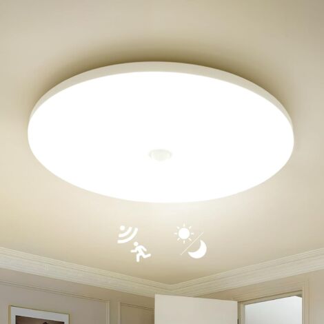 Plafonnier LED Détecteur Mouvement - 18W - IP56 Étanche - 4000K Blanc Naturel - Intérieur Extérieur Humide - Rond 29,5CM