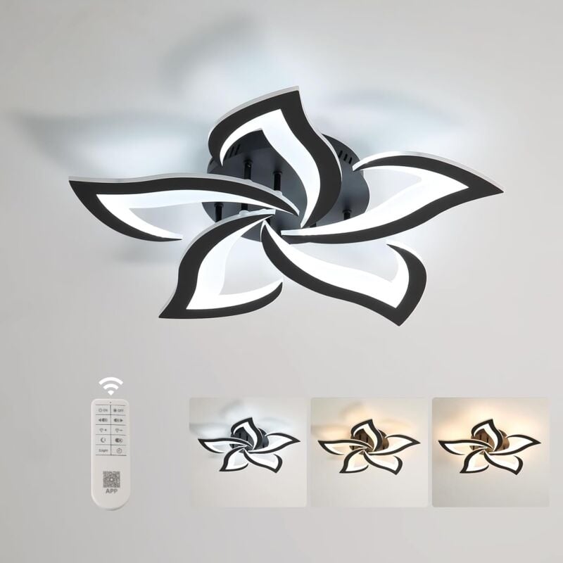 Comely - Plafonnier led Dimmable, Luminaire Plafonnier 40W 4700LM, Télécommande/APP, 3000k-6500k Dia60cm, Lampe de Plafond per Salon Chambre, Noir