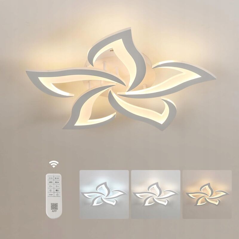 Comely - Plafonnier led Dimmable, 40W 3500LM Lampe de Plafond Moderne avec Télécommande, Créatif Pétales Design, Plafonnier Acrylique pour Salon,