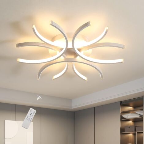 Plafonnier Led Dimmable, 72W 6400LM Lampe Plafond Télécommandé, Pétales Courbes Modernes pour Salon, Chambre, Couloir, Salle à Manger, Blanc, 3000-6000K