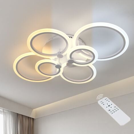 GOECO Plafonnier LED Dimmable avec télécommande, 76W luminaire plafonnier moderne à 6 anneaux, lustre salon en métal acrylique 3000K-6000K, luminosité réglable 10%-100%