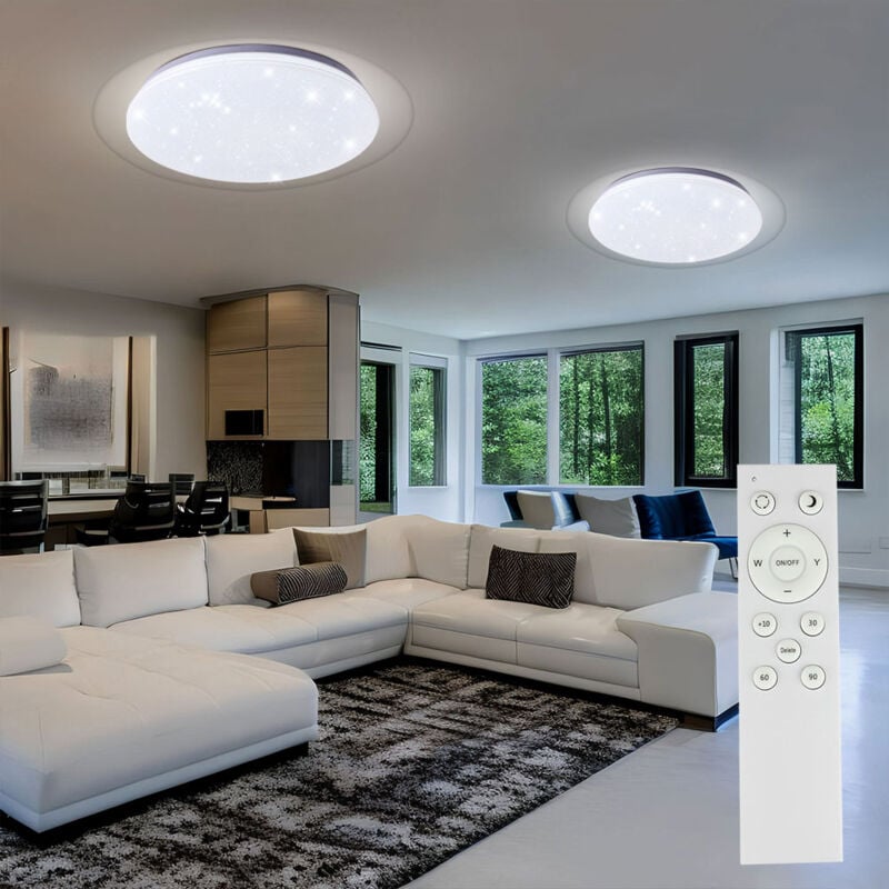 Plafonnier led dimmable avec télécommande lampe de cuisine plafonnier effet ciel étoilé, veilleuse minuterie, 40W 2800lm blanc chaudblanc froid, DxH