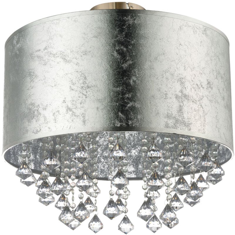 Plafonnier LED dimmable avec télécommande Lampe de salon feuille d'argent Plafonnier en cristal rond, RVB changeant de couleur, métal, 8,5W 806lm