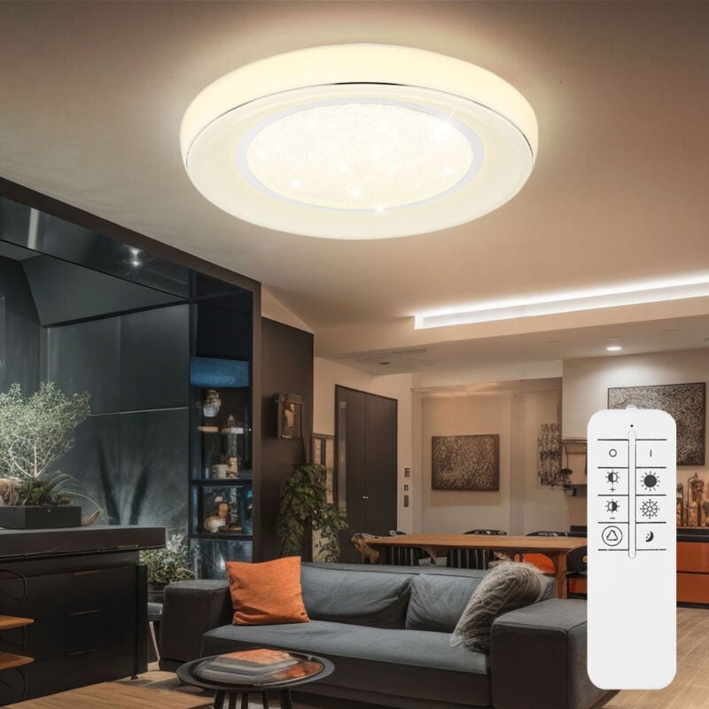 Plafonnier led dimmable avec télécommande Plafonnier led de salon cristal, température de couleur réglable avec veilleuse, 1x 30W 1950lm 3000-6000K,