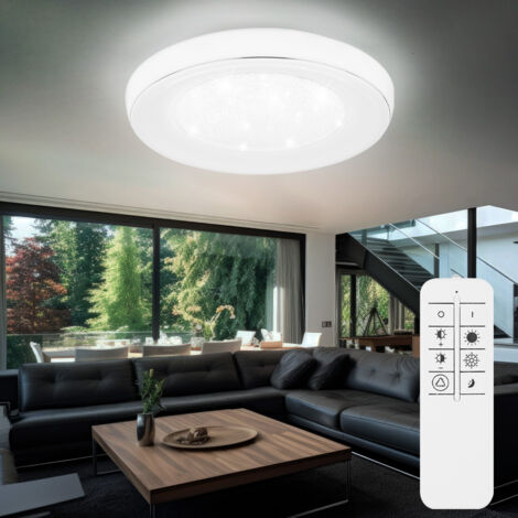 Plafonnier LED dimmable avec télécommande Plafonnier LED salon cristal, température de couleur réglable avec veilleuse, 1x 30W 1950lm 3000-6000K, DxH 66x9 cm