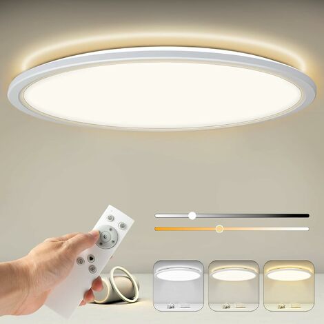 Plafonnier Led Dimmable Avec Télécommande, Plafonnier Panneau Rond 24W 2400LM IP44 2.5cm Ultra Fin, 3000K-6500K 30x30cm Blanc pour Chambre/Salle de Bain/Chambre d'Enfant/Salon/Cuisine/Couloir [Classe