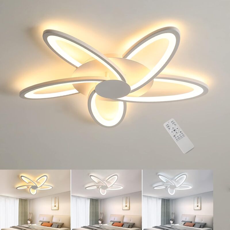 Plafonnier Led Dimmable Avec Télécommande 30W 3000K-6500K Blanche Plafonnier Lustre Creative Acrylique Pétales Lustre Luminaire pour Chambre à