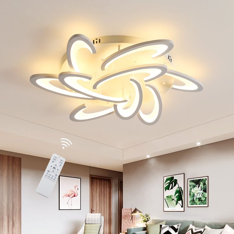 Plafonnier led dimmable, luminaire plafonnier avec télécommande 81W 7290 Lumen, Lampe de Plafond acryliques à 9 têtes pour salon chambre