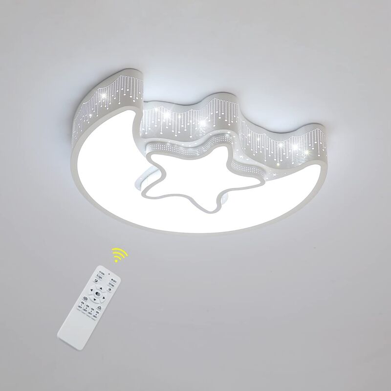 Plafonnier led Dimmable, Lustres en forme d'étoile de lune, lampe de plafond led avec télécommande 3000K-6500K pour Chambre d'Enfant Chambre à