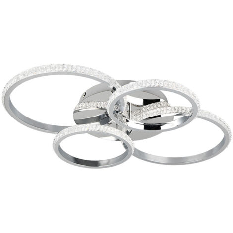 Plafonnier LED dimmable Plafonnier chromé Cristaux Lampe design anneaux pivotants, 27W 3400lm blanc neutre, LxHxP 65 x 8 x 49 cm