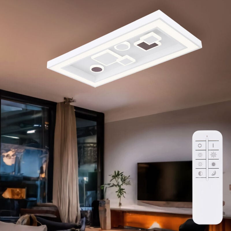 Plafonnier led dimmable plafonnier télécommande plafonnier salon moderne, cct, interrupteur variateur, 1x led 36W 1900Lm, LxlxH 60x30x7 cm