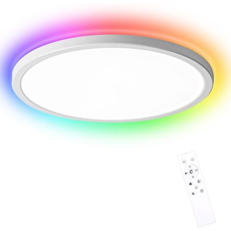 Plafonnier LED Dimmable Télécommande, 24W RGB Rond luminaire plafonnier, 2400LM éclairage de plafond,3000K-6500K Lampe Plafond Moderne Pour Salle de bain,Salon,Chambre,Etanche IP44,Ø30CM
