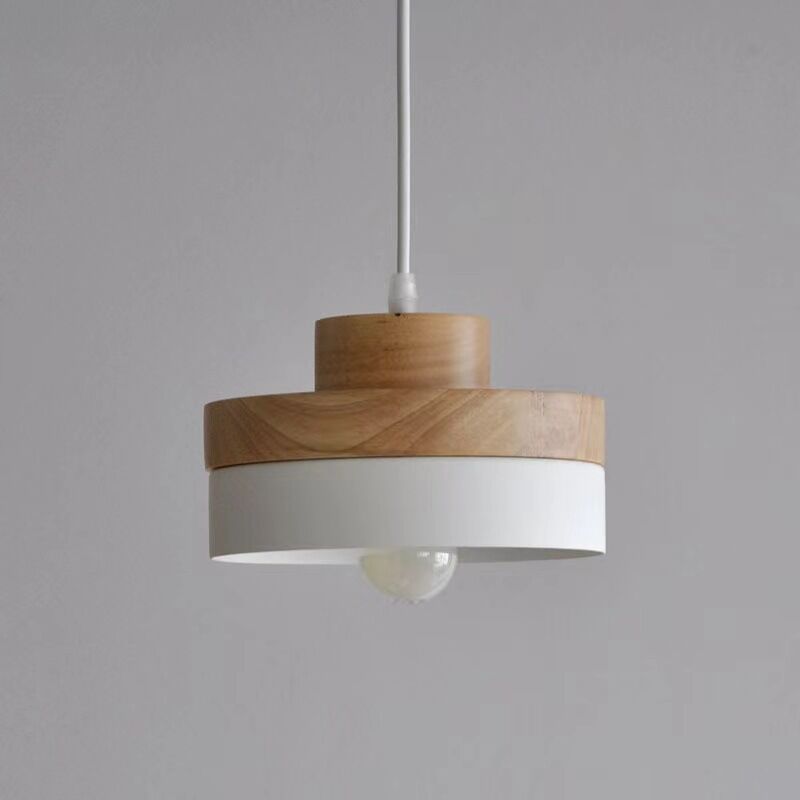 E27 Moderne Suspensions Luminaire Plafonnier Luminarie Contemporain Blanc Vernis Plafond Lustre Bois et Metal Suspensions Lampe(Blanc)
