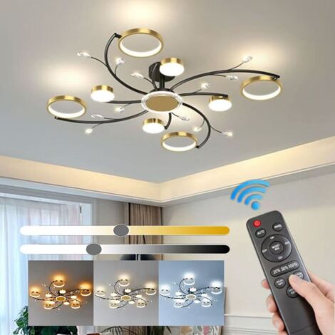 Plafonnier LED doré - Intensité variable en continu, avec télécommande, suspension semi-encastrée, éclairage décoratif pour salon