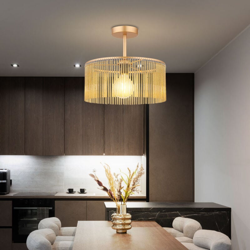 Plafonnier led doré Lampe de salon Plafonnier de salle à manger ambre, métal acrylique,7W 806lm blanc chaud, DxH 35 x 32 cm