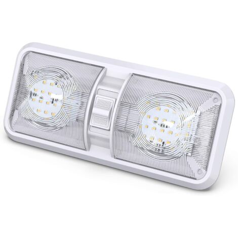 Plafonnier LED double dôme, blanc, avec interrupteur, adapté à l'éclairage intérieur des camping-cars et des bateaux.