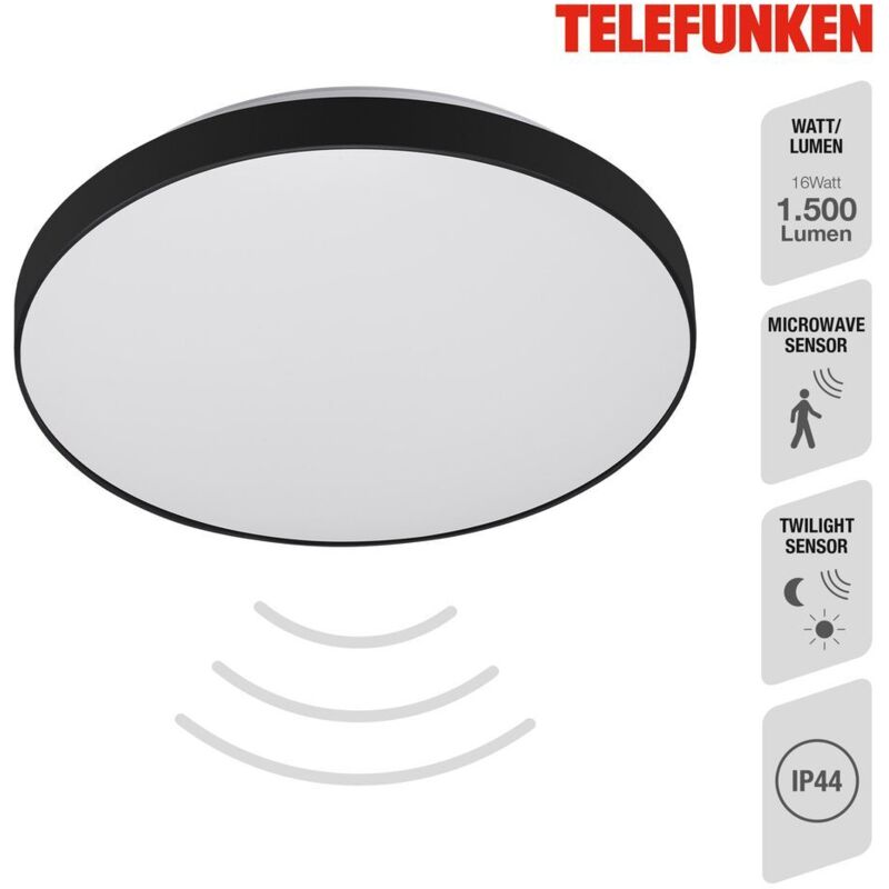 Telefunken - Plafonnier led rond avec détecteur de mouvement - 29x6cm - Plafonnier crépusculaire IP44 Terrasse Salle de bain 16W 1500lm 4000K lumière Telefunken - Plafonnier led rond avec détecteur de mouvement - 29x6cm - Plafonnier crépusculaire IP44 Terrasse Salle de bain 16W 1500lm 4000K lumière