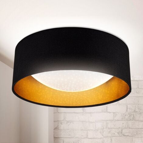 main image of "Plafonnier LED effet étoiles noir doré abat-jour textile 12W"