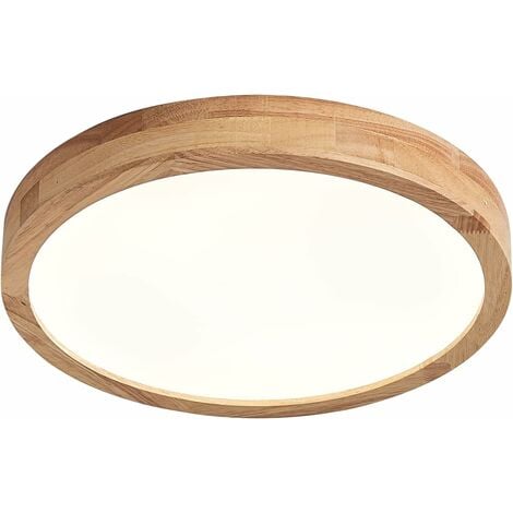 Plafonnier LED en bois, 20 W,1600 lm, plafonnier rond en bois Ø 30 cm, pour salon, cuisine, salle à manger, couloir, maison, bureau, chambre d'enfant - 6000 K Blanch Froid