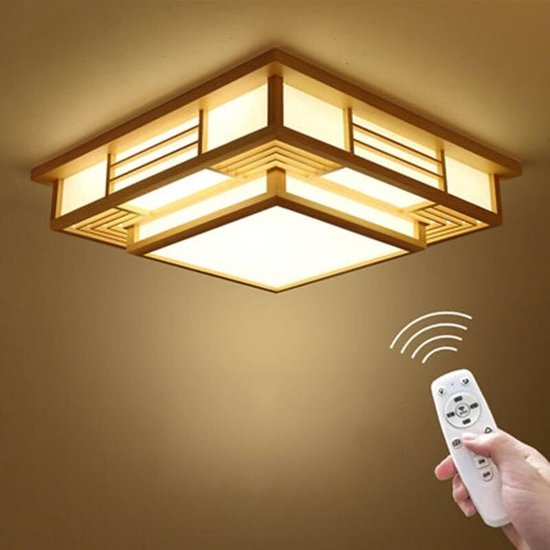 Plafonnier led en bois - Pour chambre à coucher - 220 v - Éclairage décoratif - Pour salon, chambre à coucher - 24 w x 2 + 3 couleurs réglables