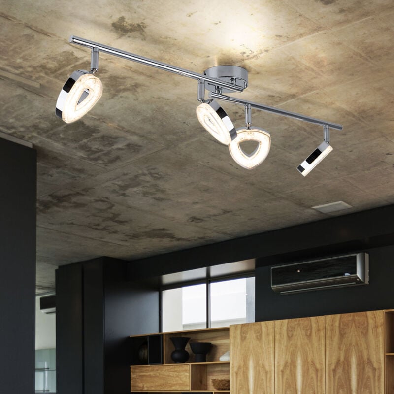 Plafonnier orientable Plafonnier plafonnier chrome avec spots mobiles salon, métal, led 4x 4,5 watts 4x 360 lumens blanc chaud, l 80 cm