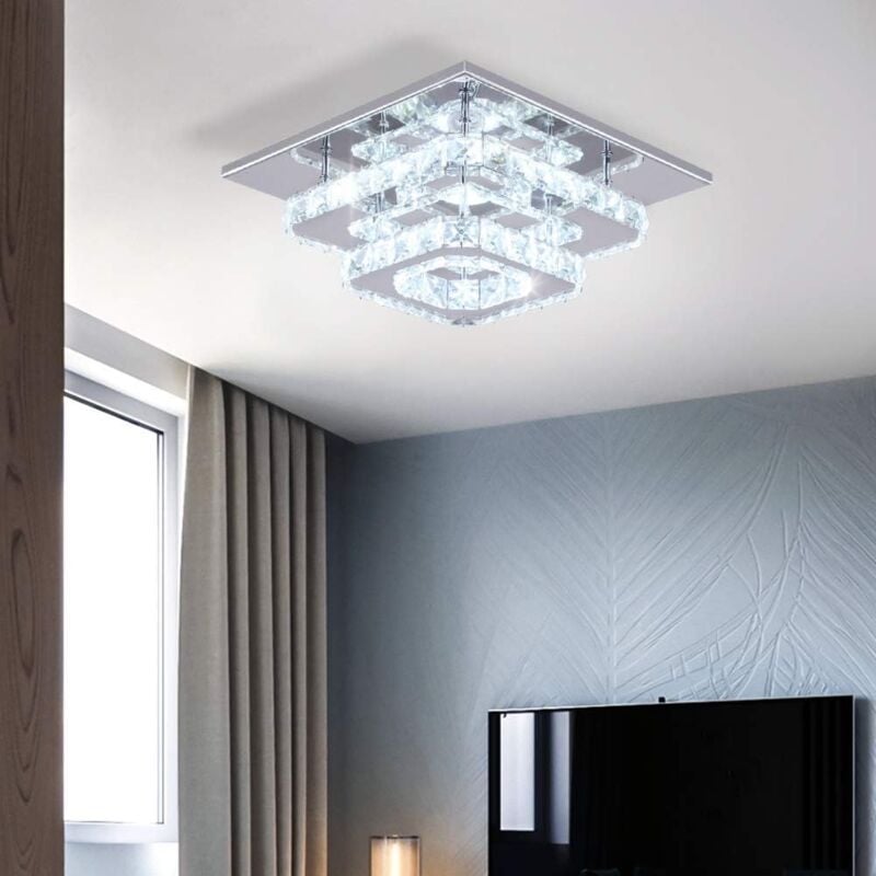 Plafonnier Led En Cristal K9 Luminaire Plafonnier Moderne Lampe De Plafond D'Intérieur Pour Chambre à Coucher, Salon, Couloir (Blanc Froid)