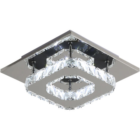 Plafonnier LED en cristal Lampe de plafond moderne 12W 6500K Plafonnier Carré Moderne Lustre LED pour Salle de Bain Cuisine Chambre, Dia 20 cm